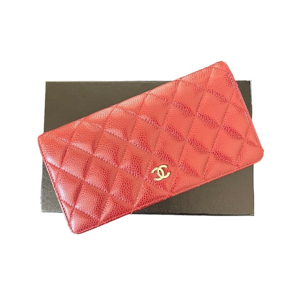 🖤GUC🖤 CHANEL L-Yen Caviar Wallet Dark Red - Picture 1 of 13